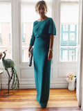 Willow Sheath/Column Silk like Satin Scoop Short Sleeves Floor-Length Mother of the Bride Dresses STIP0020286