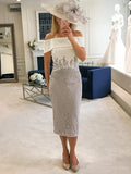 Dahlia Sheath/Column Lace Off-the-Shoulder Sleeveless Tea-Length Mother of the Bride Dresses STIP0020296