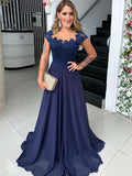 Eliana A-Line/Princess Chiffon Lace Scoop Sleeveless Sweep/Brush Train Mother of the Bride Dresses STIP0020290