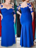 Helena Sheath/Column Chiffon Applique V-neck 1/2 Sleeves Floor-Length Mother of the Bride Dresses STIP0020291