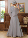 Lisa A-Line/Princess Chiffon Applique V-neck 1/2 Sleeves Floor-Length Mother of the Bride Dresses STIP0020334