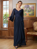 Karina A-Line/Princess Chiffon Applique V-neck Long Sleeves Floor-Length Mother of the Bride Dresses STIP0020335