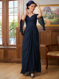 Karina A-Line/Princess Chiffon Applique V-neck Long Sleeves Floor-Length Mother of the Bride Dresses STIP0020335