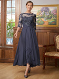 Janelle A-Line/Princess Chiffon Applique Scoop 3/4 Sleeves Asymmetrical Mother of the Bride Dresses STIP0020346