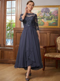 Janelle A-Line/Princess Chiffon Applique Scoop 3/4 Sleeves Asymmetrical Mother of the Bride Dresses STIP0020346