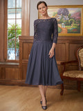 Kathleen A-Line/Princess Chiffon Lace Scoop 3/4 Sleeves Tea-Length Mother of the Bride Dresses STIP0020347