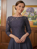 Kathleen A-Line/Princess Chiffon Lace Scoop 3/4 Sleeves Tea-Length Mother of the Bride Dresses STIP0020347