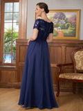 Kinsley A-Line/Princess Chiffon Lace V-neck Short Sleeves Floor-Length Mother of the Bride Dresses STIP0020311