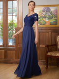 Kinsley A-Line/Princess Chiffon Lace V-neck Short Sleeves Floor-Length Mother of the Bride Dresses STIP0020311