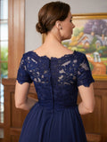 Kinsley A-Line/Princess Chiffon Lace V-neck Short Sleeves Floor-Length Mother of the Bride Dresses STIP0020311