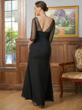 Jayleen A-Line/Princess Chiffon Ruched Scoop 3/4 Sleeves Floor-Length Mother of the Bride Dresses STIP0020336