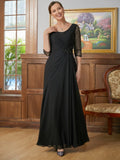 Jayleen A-Line/Princess Chiffon Ruched Scoop 3/4 Sleeves Floor-Length Mother of the Bride Dresses STIP0020336