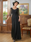 Jayleen A-Line/Princess Chiffon Ruched Scoop 3/4 Sleeves Floor-Length Mother of the Bride Dresses STIP0020336