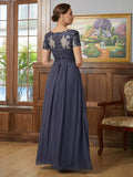 Annika A-Line/Princess Chiffon Applique V-neck Short Sleeves Floor-Length Mother of the Bride Dresses STIP0020337