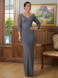 Harper Sheath/Column Jersey Lace V-neck 3/4 Sleeves Floor-Length Mother of the Bride Dresses STIP0020332