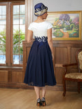 Raven A-Line/Princess Chiffon Applique V-neck Short Sleeves Tea-Length Mother of the Bride Dresses STIP0020349