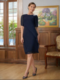 Olive Sheath/Column Chiffon Beading Scoop 1/2 Sleeves Knee-Length Mother of the Bride Dresses STIP0020351