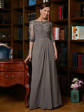 Charlotte A-Line/Princess Chiffon Applique Scoop 3/4 Sleeves Floor-Length Mother of the Bride Dresses STIP0020303