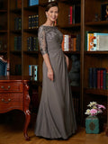 Charlotte A-Line/Princess Chiffon Applique Scoop 3/4 Sleeves Floor-Length Mother of the Bride Dresses STIP0020303