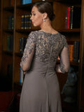 Charlotte A-Line/Princess Chiffon Applique Scoop 3/4 Sleeves Floor-Length Mother of the Bride Dresses STIP0020303