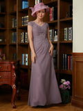 Ava Sheath/Column Chiffon Lace V-neck Short Sleeves Floor-Length Mother of the Bride Dresses STIP0020339