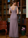 Ava Sheath/Column Chiffon Lace V-neck Short Sleeves Floor-Length Mother of the Bride Dresses STIP0020339