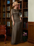 Yamilet Sheath/Column 30D Chiffon Ruched Scoop Short Sleeves Floor-Length Mother of the Bride Dresses STIP0020340