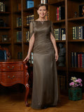 Yamilet Sheath/Column 30D Chiffon Ruched Scoop Short Sleeves Floor-Length Mother of the Bride Dresses STIP0020340