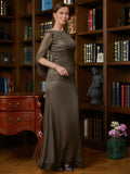 Yamilet Sheath/Column 30D Chiffon Ruched Scoop Short Sleeves Floor-Length Mother of the Bride Dresses STIP0020340