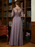 Karen A-Line/Princess Chiffon Lace Scoop 3/4 Sleeves Floor-Length Mother of the Bride Dresses STIP0020301