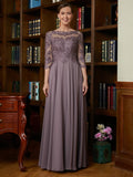 Karen A-Line/Princess Chiffon Lace Scoop 3/4 Sleeves Floor-Length Mother of the Bride Dresses STIP0020301