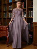 Karen A-Line/Princess Chiffon Lace Scoop 3/4 Sleeves Floor-Length Mother of the Bride Dresses STIP0020301