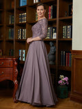 Karen A-Line/Princess Chiffon Lace Scoop 3/4 Sleeves Floor-Length Mother of the Bride Dresses STIP0020301