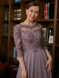 Karen A-Line/Princess Chiffon Lace Scoop 3/4 Sleeves Floor-Length Mother of the Bride Dresses STIP0020301