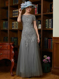 Clarissa A-Line/Princess Tulle Lace Scoop Short Sleeves Floor-Length Mother of the Bride Dresses STIP0020310