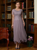 Grace A-Line/Princess Chiffon Lace Scoop Short Sleeves Ankle-Length Mother of the Bride Dresses STIP0020353