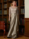 Sandy A-Line/Princess Silk Like Satin Lace V-neck 3/4 Sleeves Sweep/Brush Train Mother of the Bride Dresses STIP0020342