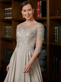 Mia A-Line/Princess Chiffon Lace Scoop 3/4 Sleeves Tea-Length Mother of the Bride Dresses STIP0020300