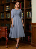 Heidi A-Line/Princess Chiffon Lace Scoop 1/2 Sleeves Tea-Length Mother of the Bride Dresses STIP0020356