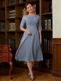 Heidi A-Line/Princess Chiffon Lace Scoop 1/2 Sleeves Tea-Length Mother of the Bride Dresses STIP0020356