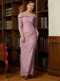 Allyson Sheath/Column Satin Lace Off-the-Shoulder 3/4 Sleeves Floor-Length Mother of the Bride Dresses STIP0020343