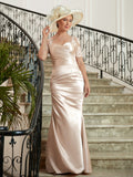 Judy Sheath/Column Satin Lace Sweetheart Short Sleeves Floor-Length Mother of the Bride Dresses STIP0020314