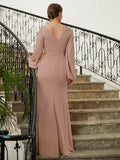 Gia A-Line/Princess Chiffon Applique V-neck Long Sleeves Floor-Length Mother of the Bride Dresses STIP0020313