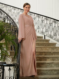 Gia A-Line/Princess Chiffon Applique V-neck Long Sleeves Floor-Length Mother of the Bride Dresses STIP0020313