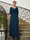 Serenity A-Line/Princess Chiffon Ruched V-neck 1/2 Sleeves Floor-Length Mother of the Bride Dresses STIP0020344