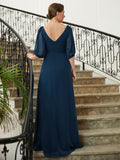 Serenity A-Line/Princess Chiffon Ruched V-neck 1/2 Sleeves Floor-Length Mother of the Bride Dresses STIP0020344