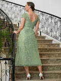 Deborah A-Line/Princess Tulle Lace Scoop Short Sleeves Tea-Length Mother of the Bride Dresses STIP0020318