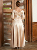 Khloe A-Line/Princess Elastic Woven Satin Ruched V-neck 3/4 Sleeves Ankle-Length Mother of the Bride Dresses STIP0020362