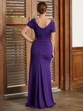 Moira Sheath/Column Jersey Beading Square Short Sleeves Floor-Length Mother of the Bride Dresses STIP0020333