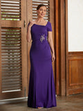 Moira Sheath/Column Jersey Beading Square Short Sleeves Floor-Length Mother of the Bride Dresses STIP0020333